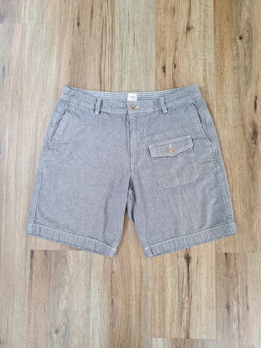 Lands End Canvas Mens Flat Front Shorts 100% Cotton Size 34 Grey Chambray Beach